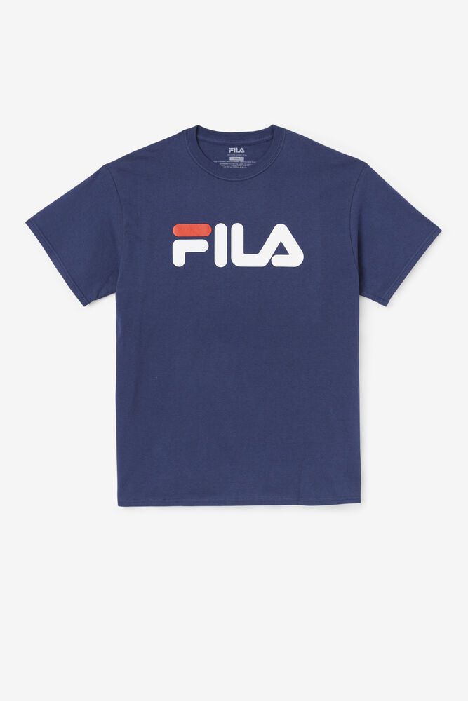 Fila Logo Navy T-Shirt Mens - NZ 23506-GUON